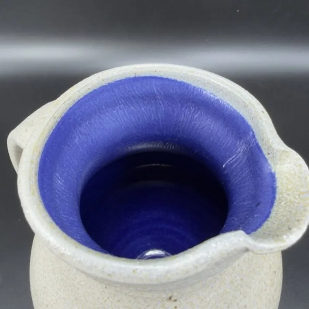 Kings Pottery‎ Seagrove NC Gray W Blue Inside Pitcher Carafe Jug Artist Marked